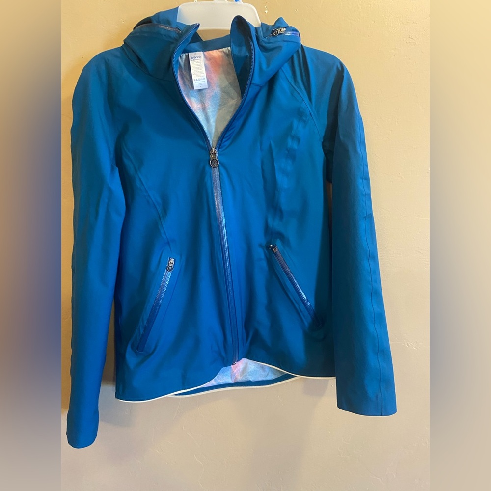 Ivivva/  lululemon waterproof rain jacket with packable hood and reflective trim